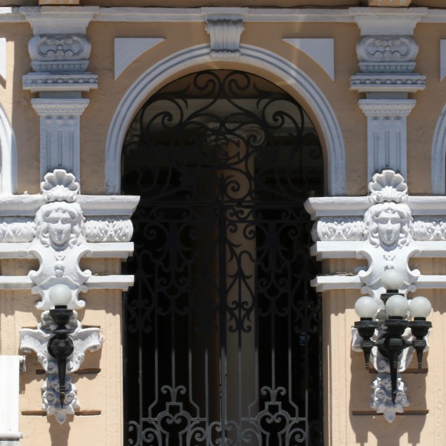 Ornate ironwork gates decorate the entrance to the Hotel Casa Grande, built in 1914